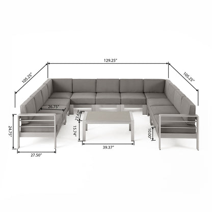 Divano componibile e tavolo a forma di U in alluminio da 11 posti Cape Coral Outdoor di Christopher Knight Home