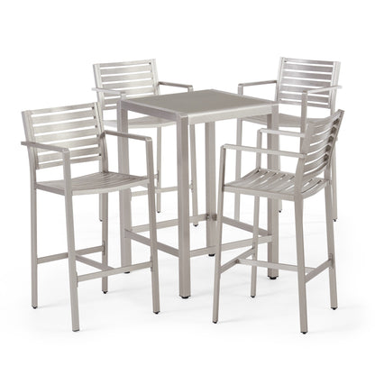 Set da bar quadrato in alluminio da 5 pezzi Cape Coral Outdoor di Christopher Knight Home