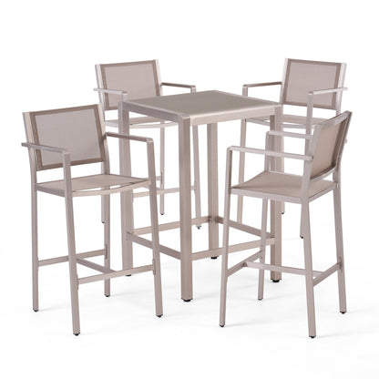 Set da bar quadrato in alluminio da 5 pezzi Cape Coral Outdoor di Christopher Knight Home