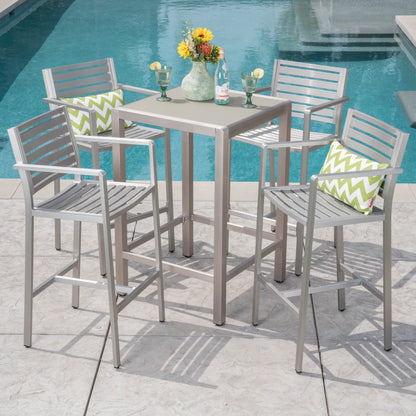 Set da bar quadrato in alluminio da 5 pezzi Cape Coral Outdoor di Christopher Knight Home