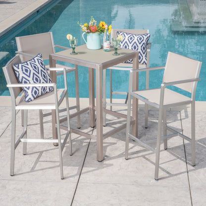 Set da bar quadrato in alluminio da 5 pezzi Cape Coral Outdoor di Christopher Knight Home