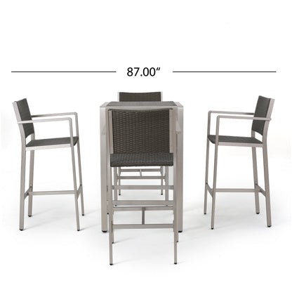 Set da bar quadrato in alluminio da 5 pezzi Cape Coral Outdoor di Christopher Knight Home