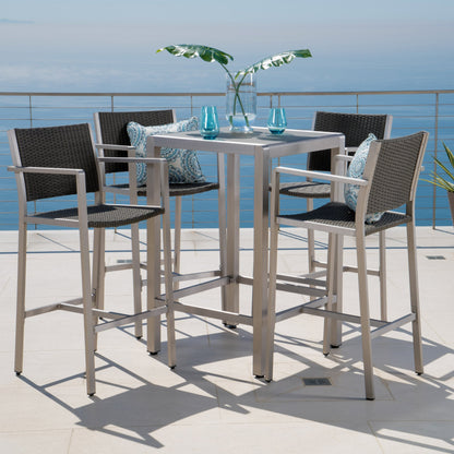Set da bar quadrato in alluminio da 5 pezzi Cape Coral Outdoor di Christopher Knight Home