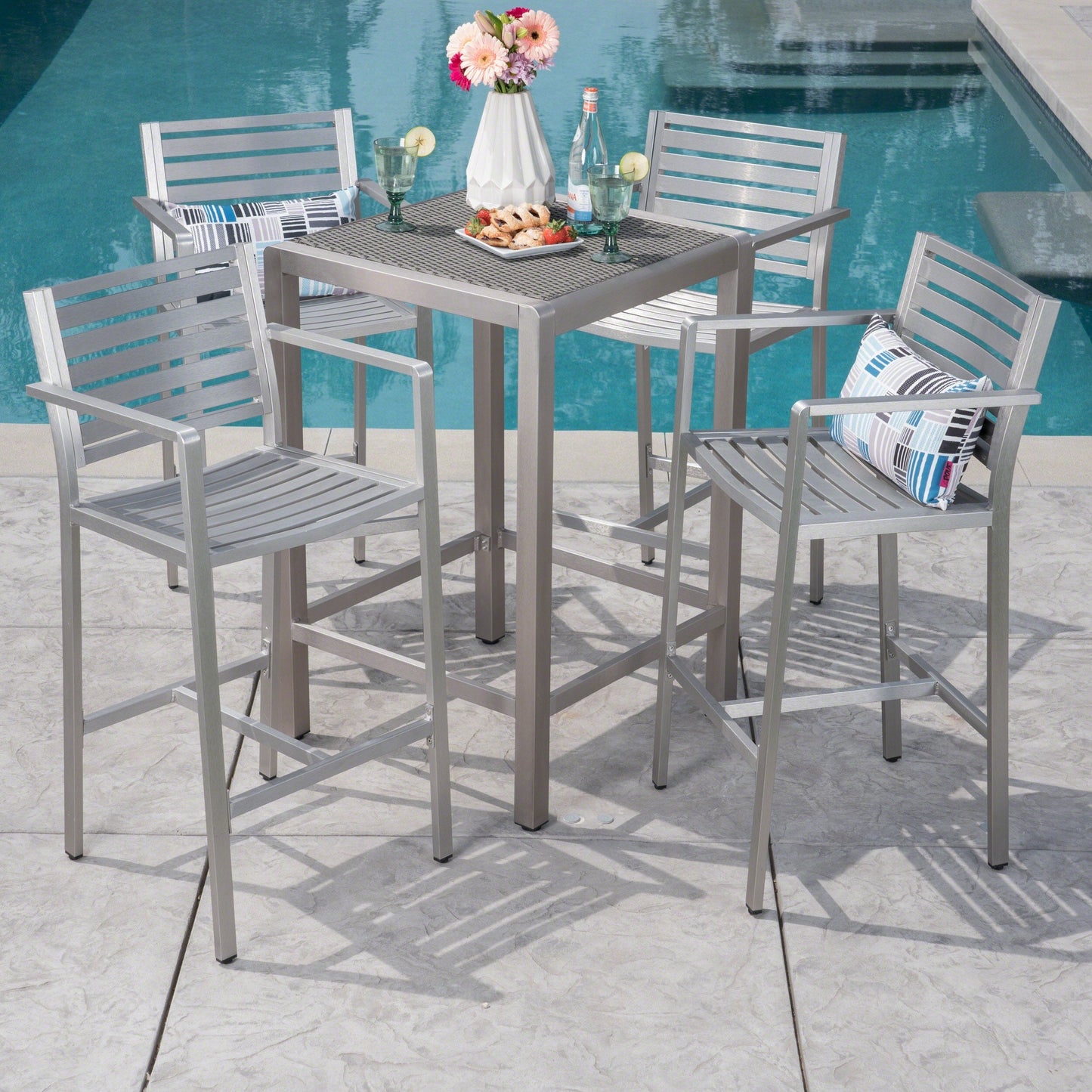 Set da bar quadrato in alluminio da 5 pezzi Cape Coral Outdoor di Christopher Knight Home