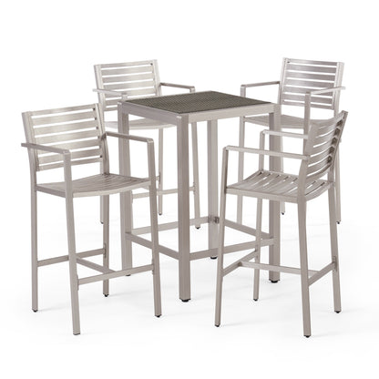 Set da bar quadrato in alluminio da 5 pezzi Cape Coral Outdoor di Christopher Knight Home
