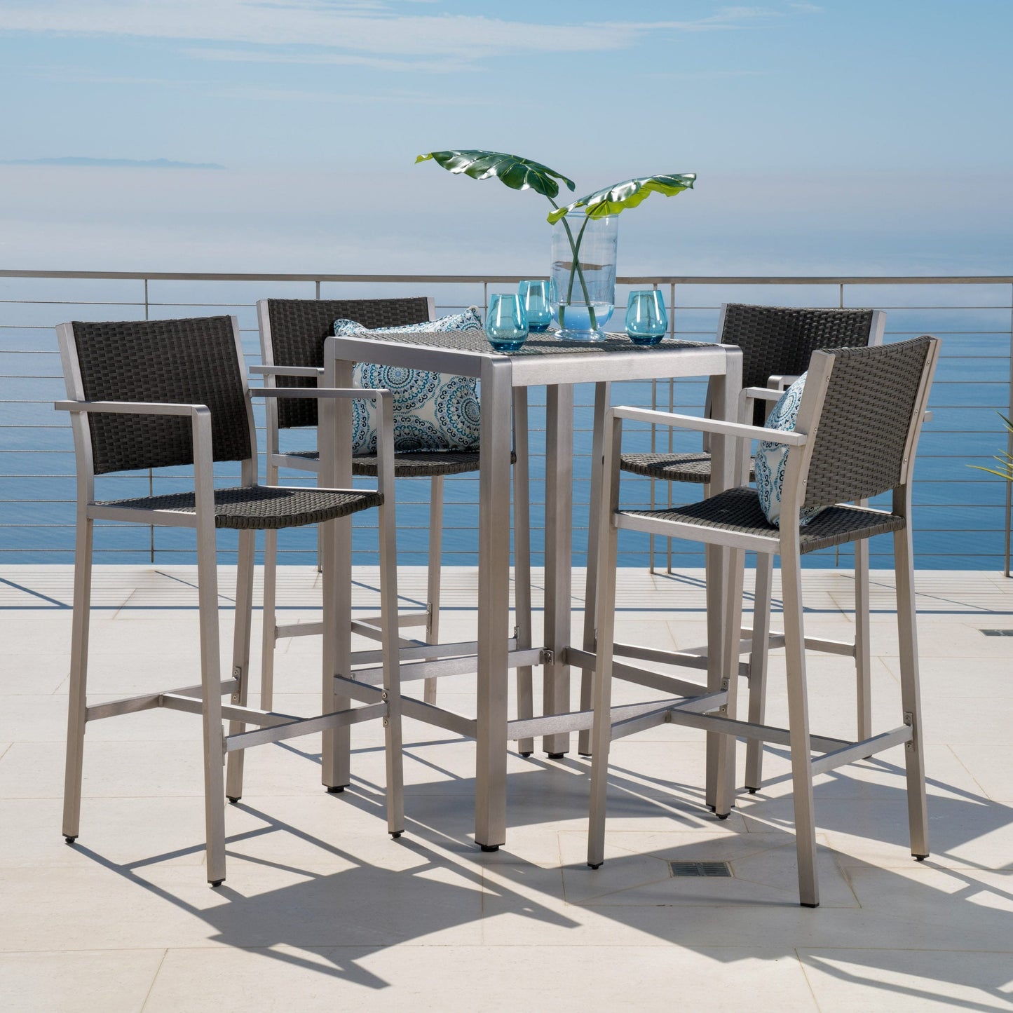 Set da bar quadrato in alluminio da 5 pezzi Cape Coral Outdoor di Christopher Knight Home