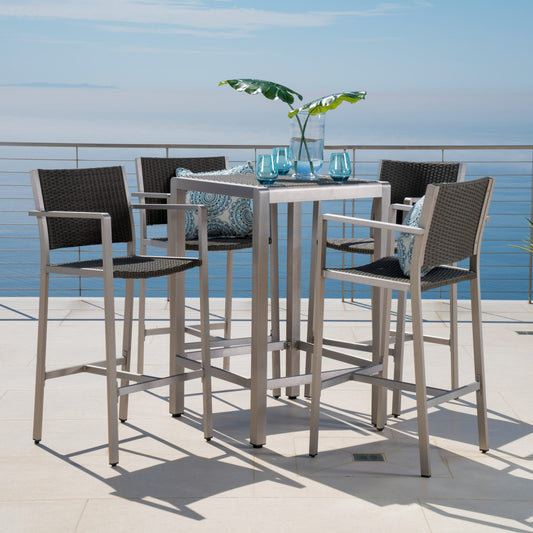 Set da bar quadrato in alluminio da 5 pezzi Cape Coral Outdoor di Christopher Knight Home