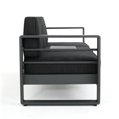 Set di divani da esterno Cape Coral in alluminio temperato e vetro, 4 pezzi, con cuscini, di Christopher Knight Home