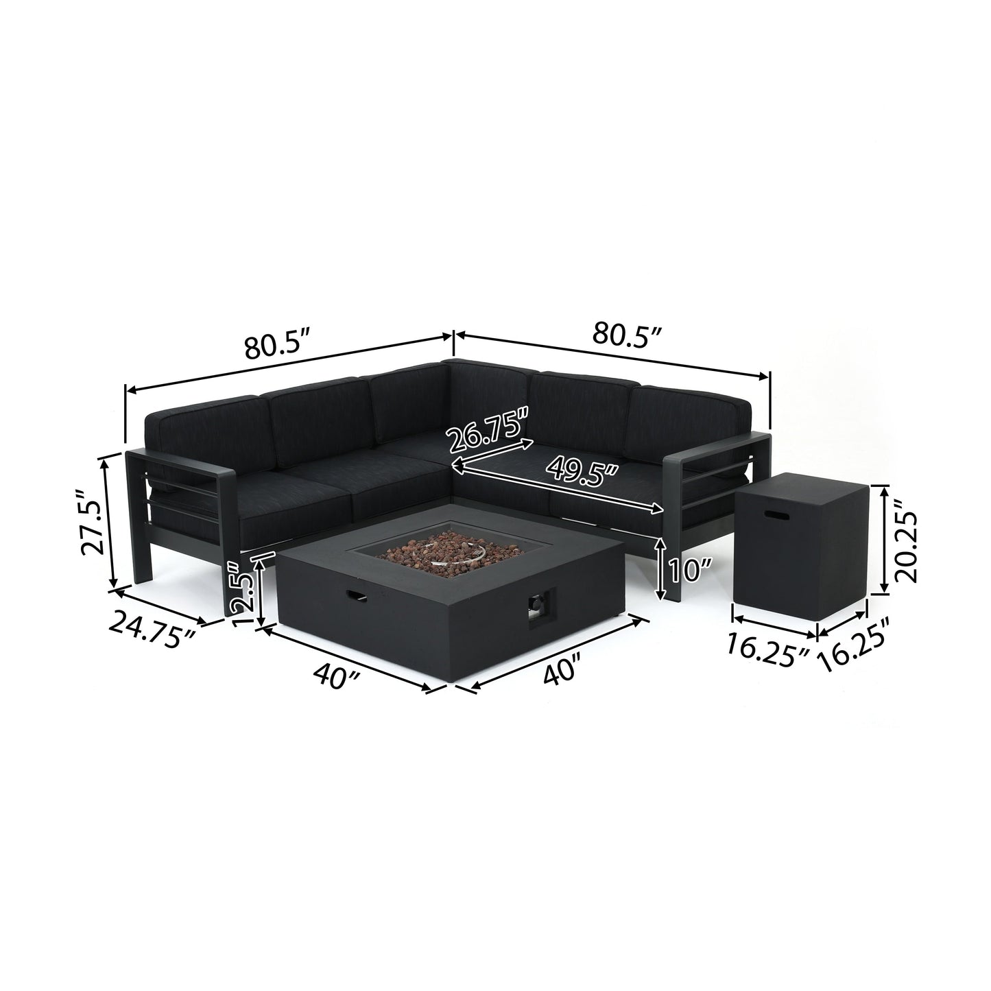 Set di divani componibili da esterno in alluminio Cape Coral con tavolo da fuoco di Christopher Knight Home