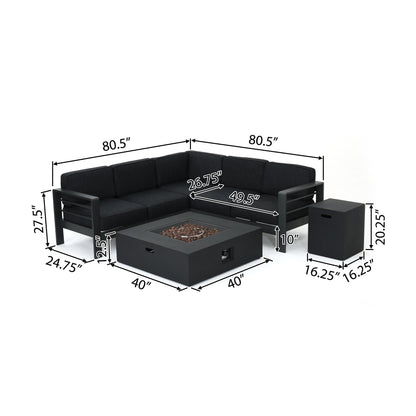 Set di divani componibili da esterno in alluminio Cape Coral con tavolo da fuoco di Christopher Knight Home