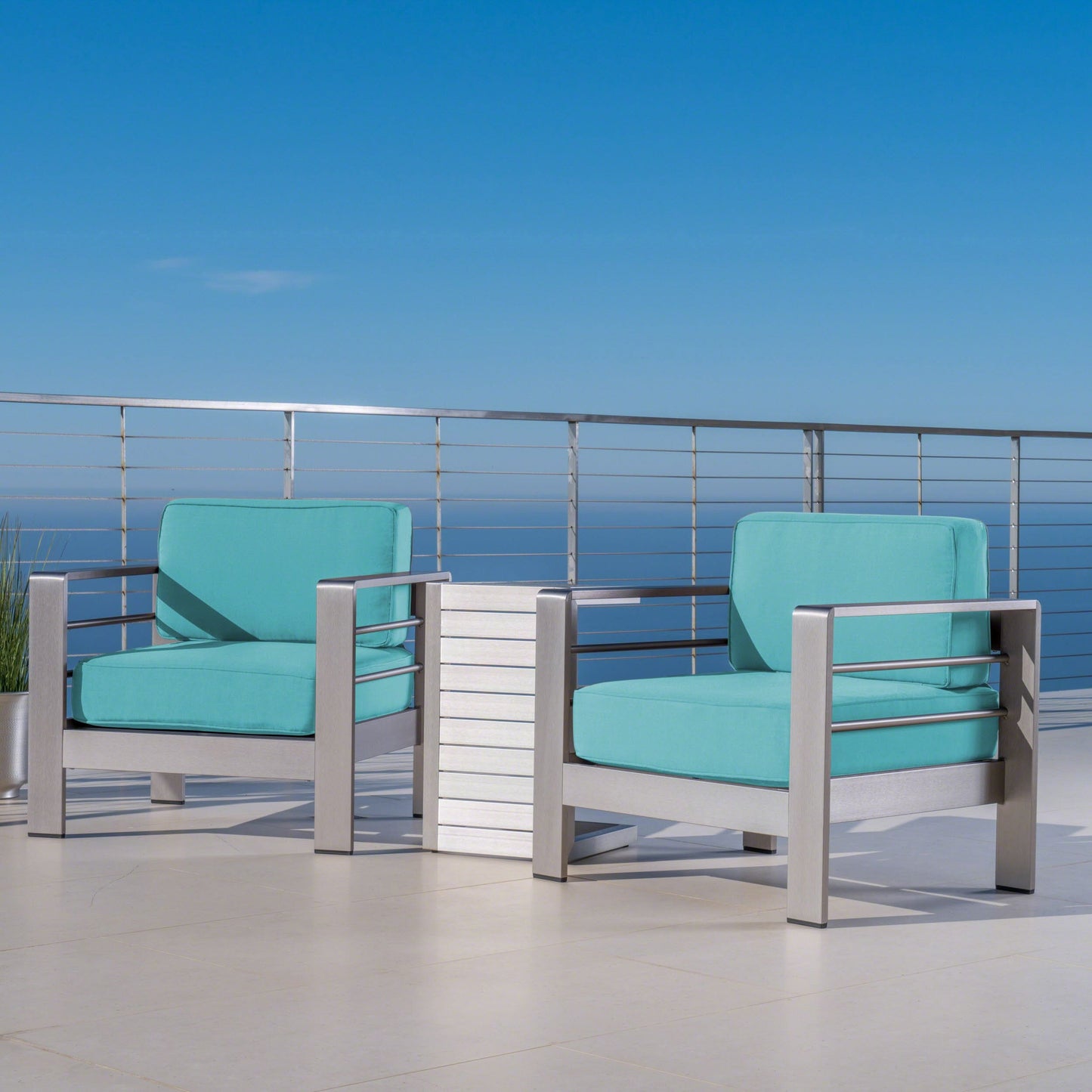 Set da esterno in alluminio Cape Coral da 3 pezzi con tavolo a forma di C di Christopher Knight Home