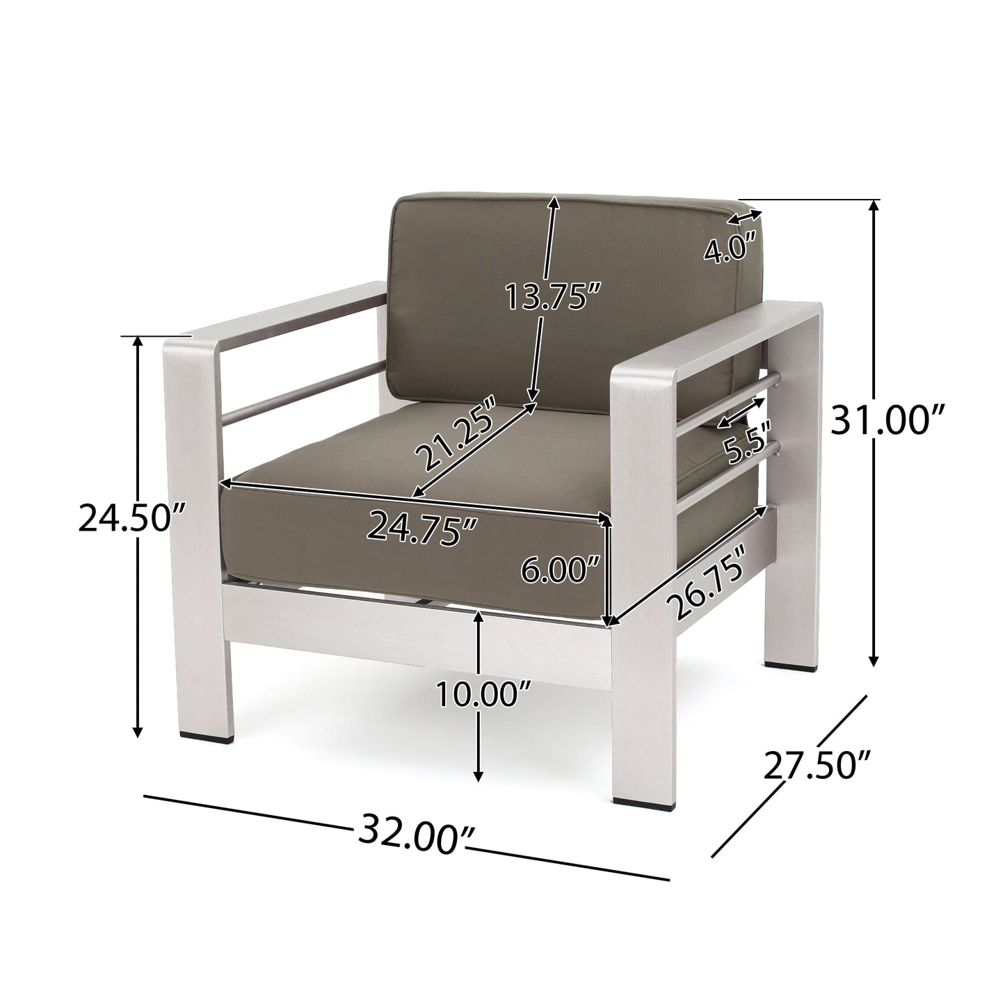 Set da esterno in alluminio Cape Coral da 3 pezzi con tavolo a forma di C di Christopher Knight Home