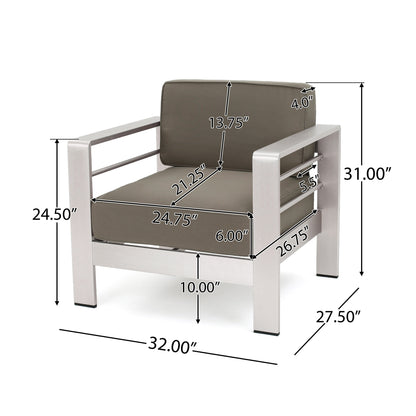 Set da esterno in alluminio Cape Coral da 3 pezzi con tavolo a forma di C di Christopher Knight Home