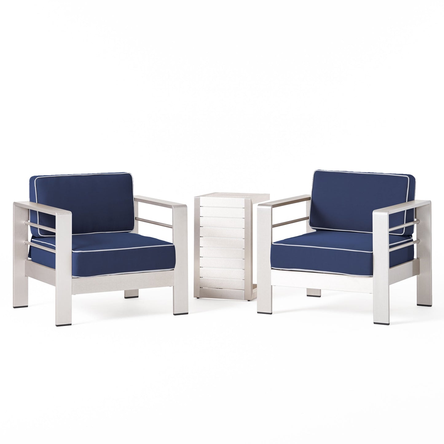 Set da esterno in alluminio Cape Coral da 3 pezzi con tavolo a forma di C di Christopher Knight Home