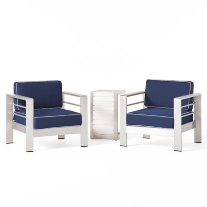 Set da esterno in alluminio Cape Coral da 3 pezzi con tavolo a forma di C di Christopher Knight Home