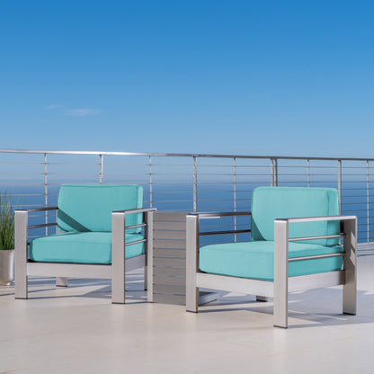 Set da esterno in alluminio Cape Coral da 3 pezzi con tavolo a forma di C di Christopher Knight Home