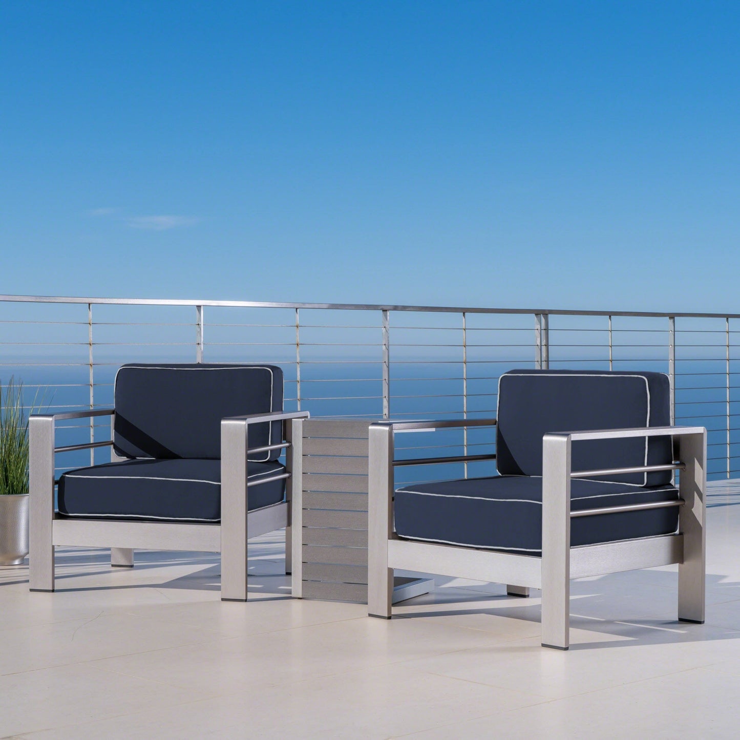 Set da esterno in alluminio Cape Coral da 3 pezzi con tavolo a forma di C di Christopher Knight Home