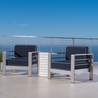 Set da esterno in alluminio Cape Coral da 3 pezzi con tavolo a forma di C di Christopher Knight Home