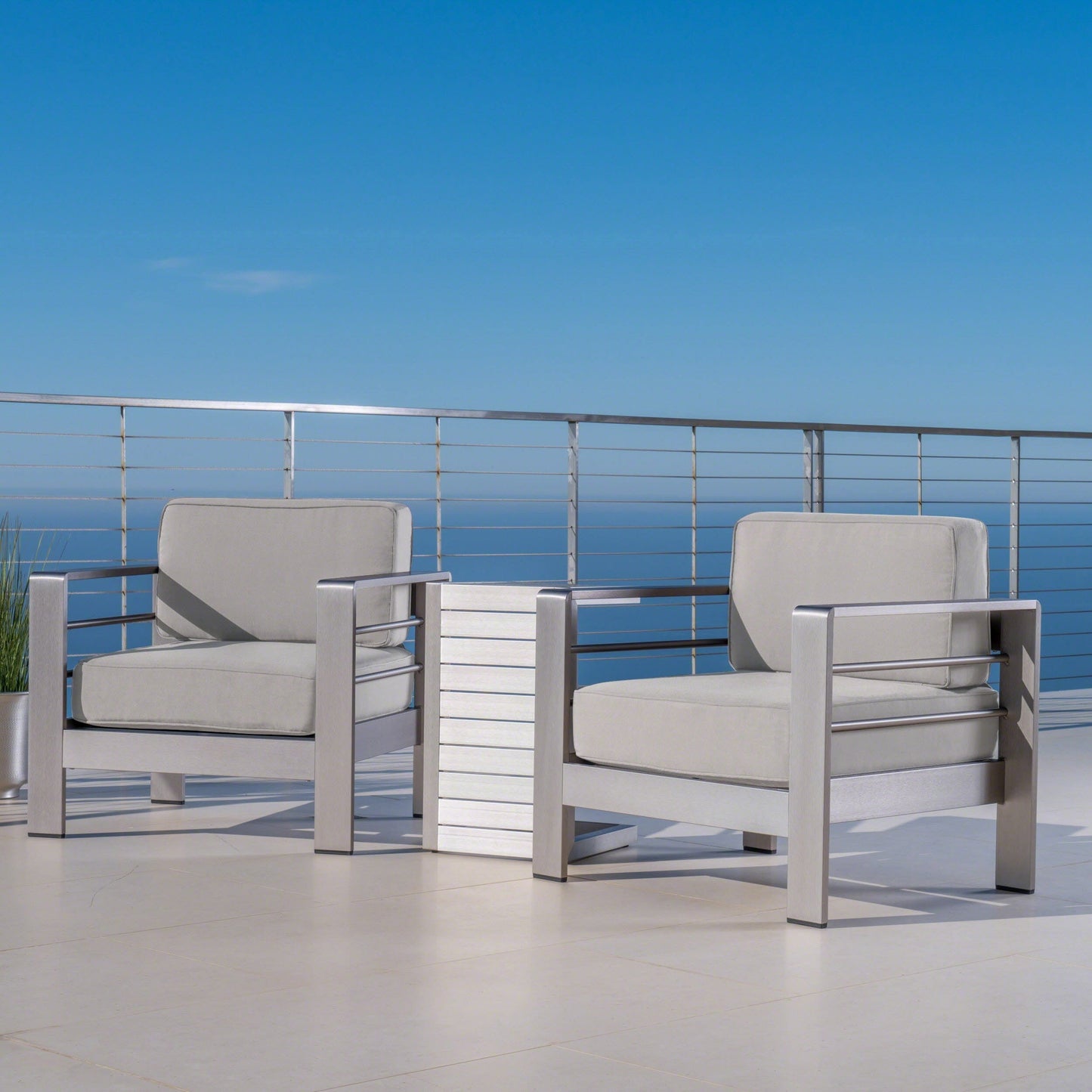 Set da esterno in alluminio Cape Coral da 3 pezzi con tavolo a forma di C di Christopher Knight Home