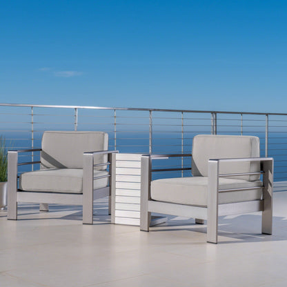 Set da esterno in alluminio Cape Coral da 3 pezzi con tavolo a forma di C di Christopher Knight Home