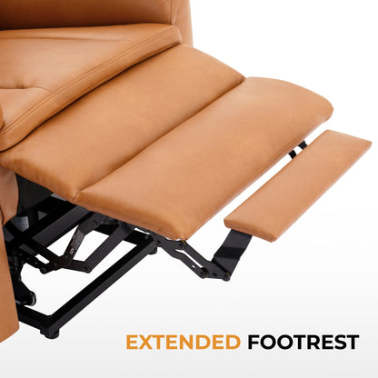 Poltrona reclinabile elettrica in pelle color caramello con massaggio a 8 punti, riscaldamento lombare, USB, posizione distesa