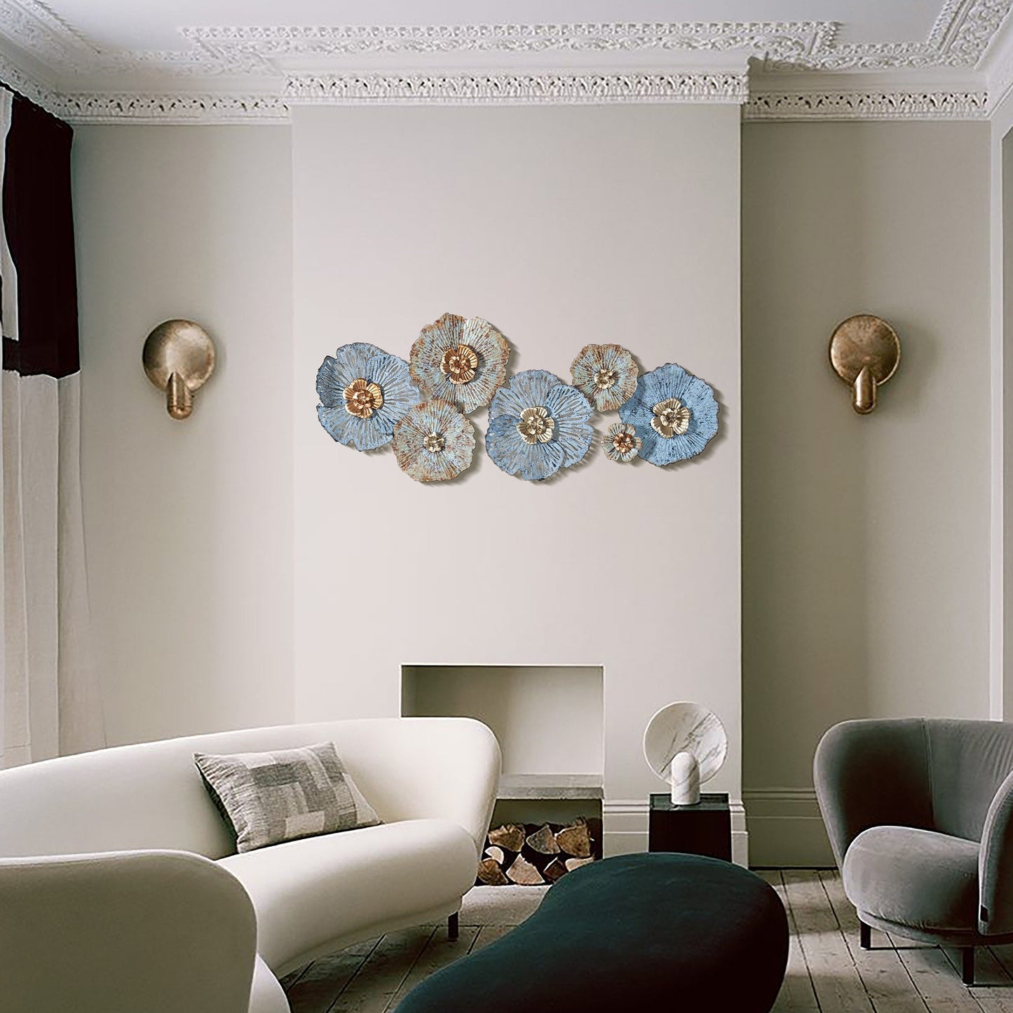 Arte murale in metallo anticato multicolore Carbon Loft con fiori