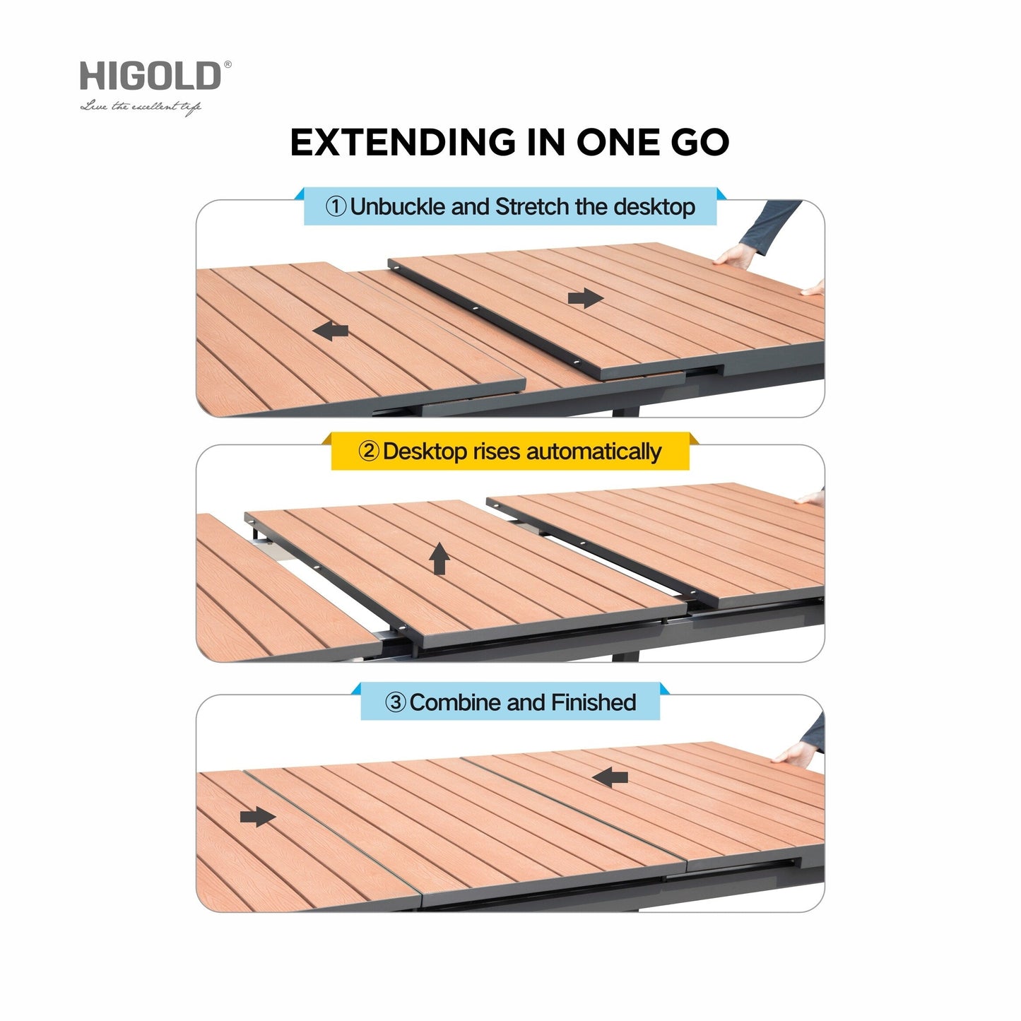 Set da pranzo da esterno Carlo in plastica effetto legno, 9 pezzi, per 8 persone, tavolo allungabile e sedia impilabile