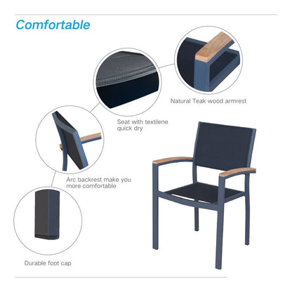Set da pranzo da esterno Carlo in plastica effetto legno, 9 pezzi, per 8 persone, tavolo allungabile e sedia impilabile