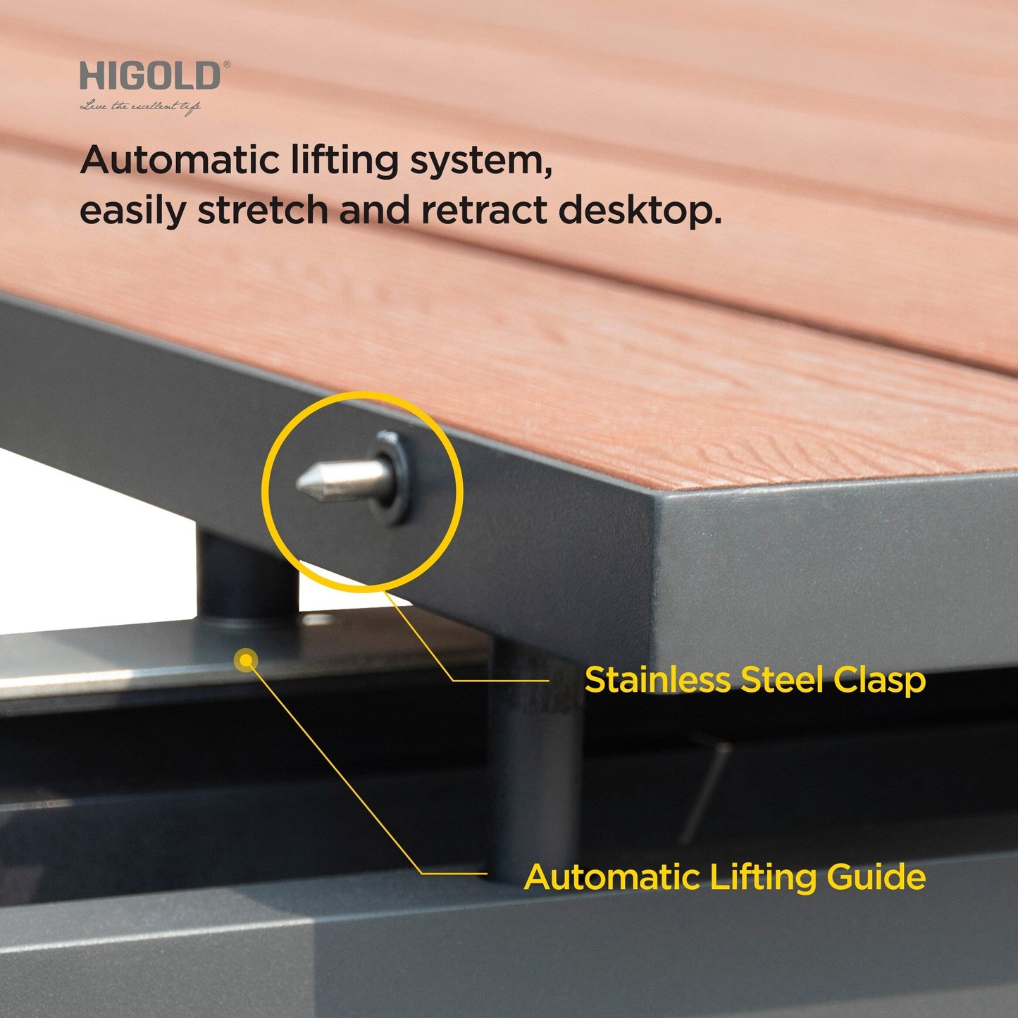 Set da pranzo da esterno Carlo in plastica effetto legno, 9 pezzi, per 8 persone, tavolo allungabile e sedia impilabile