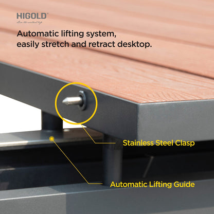 Set da pranzo da esterno Carlo in plastica effetto legno, 9 pezzi, per 8 persone, tavolo allungabile e sedia impilabile