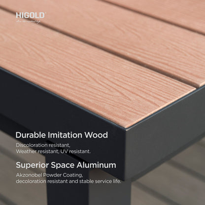 Set da pranzo da esterno Carlo in plastica effetto legno, 9 pezzi, per 8 persone, tavolo allungabile e sedia impilabile