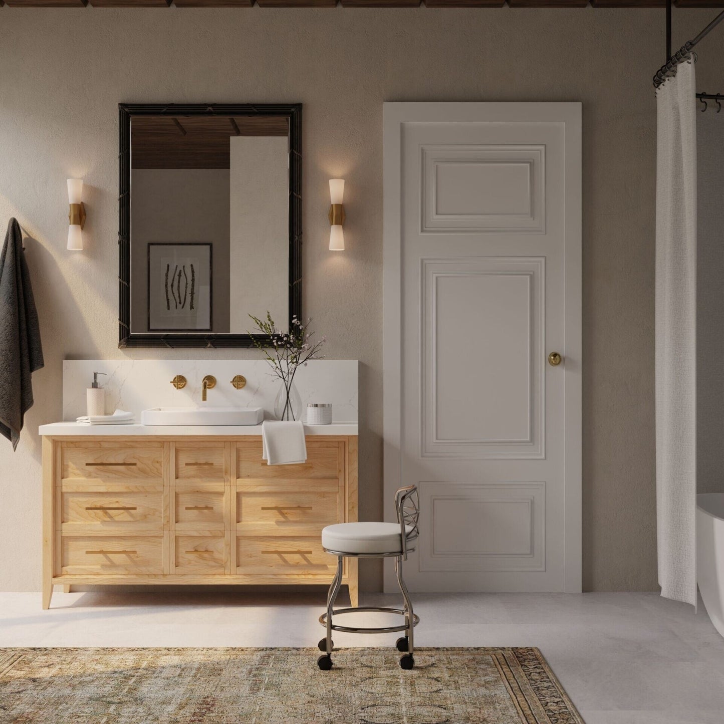 Sgabello da toeletta Diana X-Back con rotelle Carolina Living