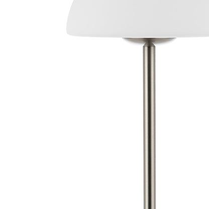 Lampada da tavolo moderna minimalista Carson 12.5 in ferro con LED integrato ricaricabile senza fili, nichel/bianco di JONATHAN Y