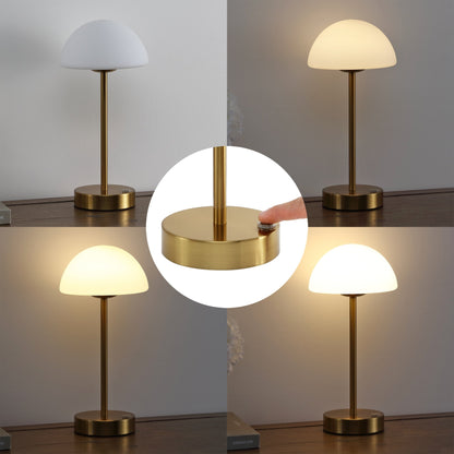 Lampada da tavolo moderna minimalista Carson 12.5 in ferro con LED integrato ricaricabile senza fili, nichel/bianco di JONATHAN Y