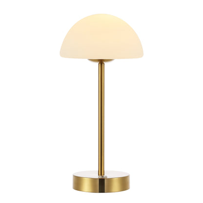 Lampada da tavolo moderna minimalista Carson 12.5 in ferro con LED integrato ricaricabile senza fili, nichel/bianco di JONATHAN Y