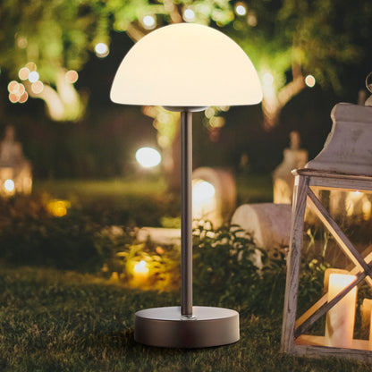 Lampada da tavolo moderna minimalista Carson 12.5 in ferro con LED integrato ricaricabile senza fili, nichel/bianco di JONATHAN Y