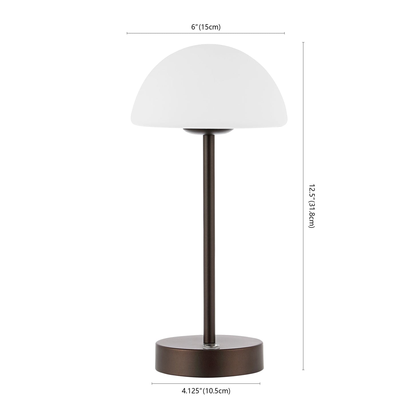 Lampada da tavolo moderna minimalista Carson 12.5 in ferro con LED integrato ricaricabile senza fili, nichel/bianco di JONATHAN Y
