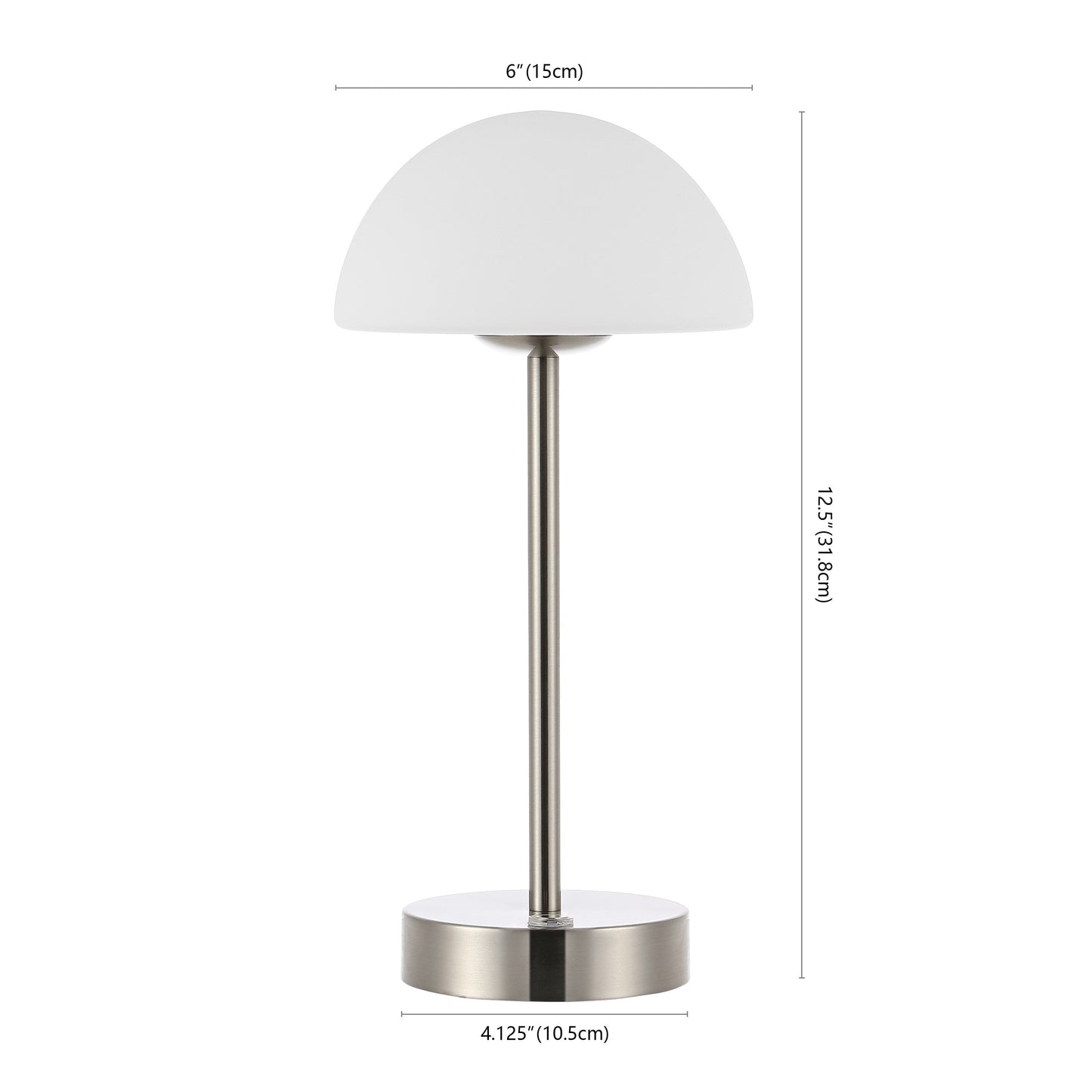 Lampada da tavolo moderna minimalista Carson 12.5 in ferro con LED integrato ricaricabile senza fili, nichel/bianco di JONATHAN Y