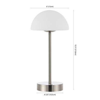Lampada da tavolo moderna minimalista Carson 12.5 in ferro con LED integrato ricaricabile senza fili, nichel/bianco di JONATHAN Y