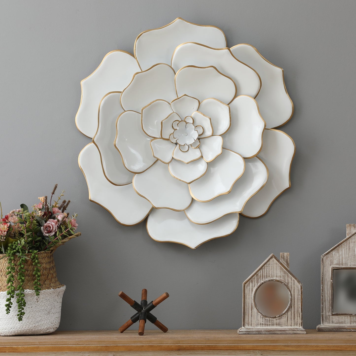 Carson Carrington Mjugg - Decorazione murale in metallo bianco con fiori