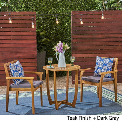 Casa Outdoor Set da bistrot rotondo in legno di acacia da 2 posti con gambe chiuse di Christopher Knight Home