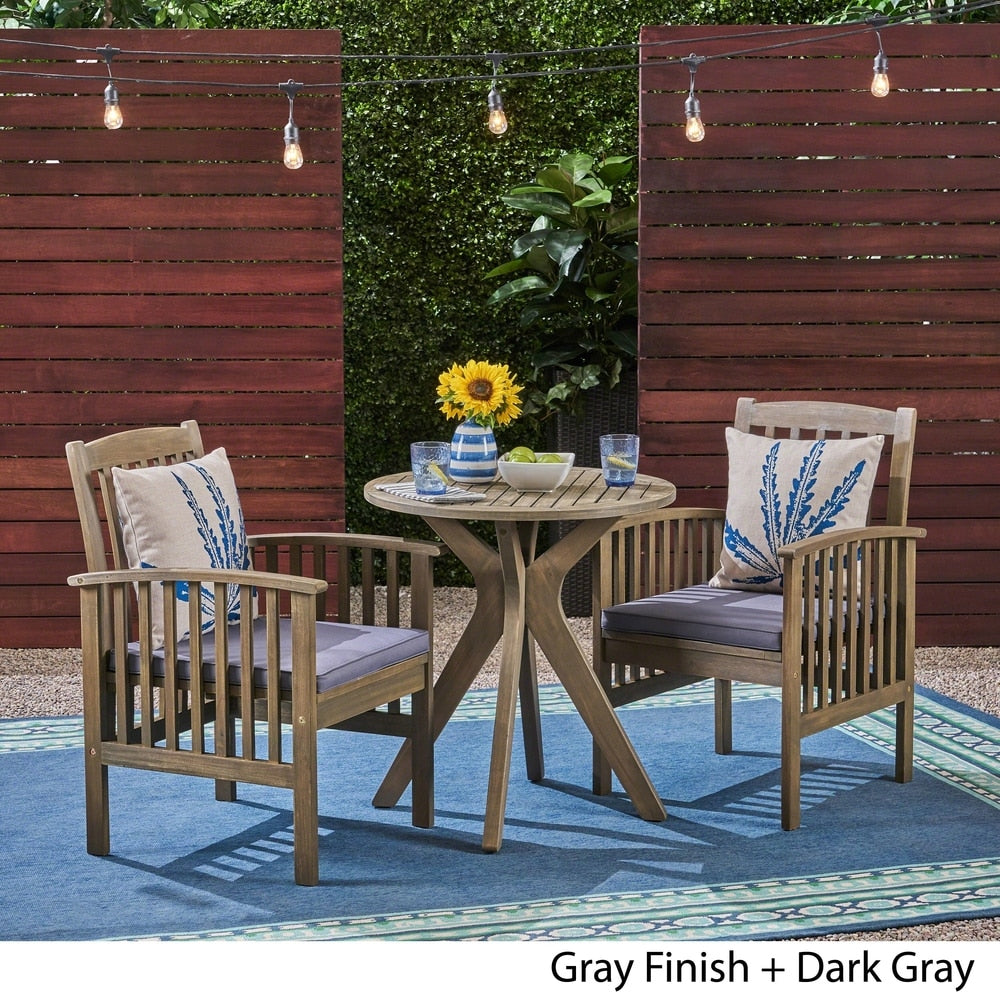 Casa Outdoor Set da bistrot rotondo in legno di acacia da 2 posti con gambe a X di Christopher Knight Home - N/A