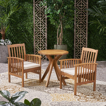 Casa Outdoor Set da bistrot rotondo in legno di acacia da 2 posti con gambe a X di Christopher Knight Home - N/A