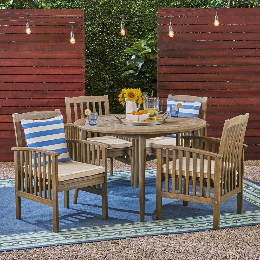Casa Outdoor Set da pranzo rotondo in acacia da 4 posti con gambe dritte di Christopher Knight Home