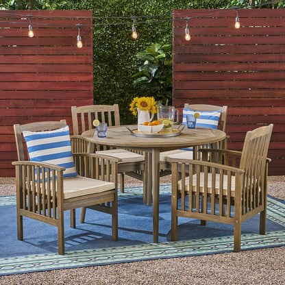 Casa Outdoor Set da pranzo rotondo in acacia da 4 posti con gambe dritte di Christopher Knight Home