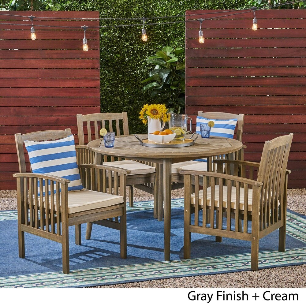 Casa Outdoor Set da pranzo rotondo in acacia da 4 posti con gambe dritte di Christopher Knight Home