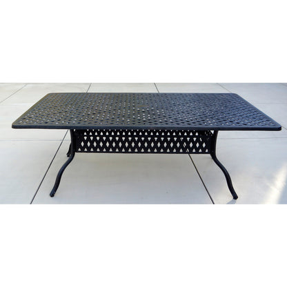 Set da pranzo per esterni Casablanca in alluminio pressofuso nero da 9 pezzi con cuscini