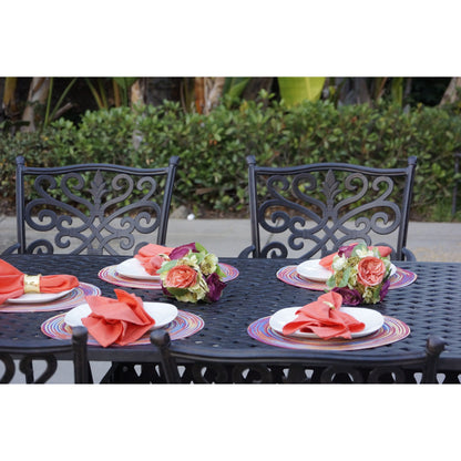 Set da pranzo per esterni Casablanca in alluminio pressofuso nero da 9 pezzi con cuscini
