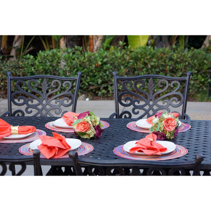 Set da pranzo per esterni Casablanca in alluminio pressofuso nero da 9 pezzi con cuscini