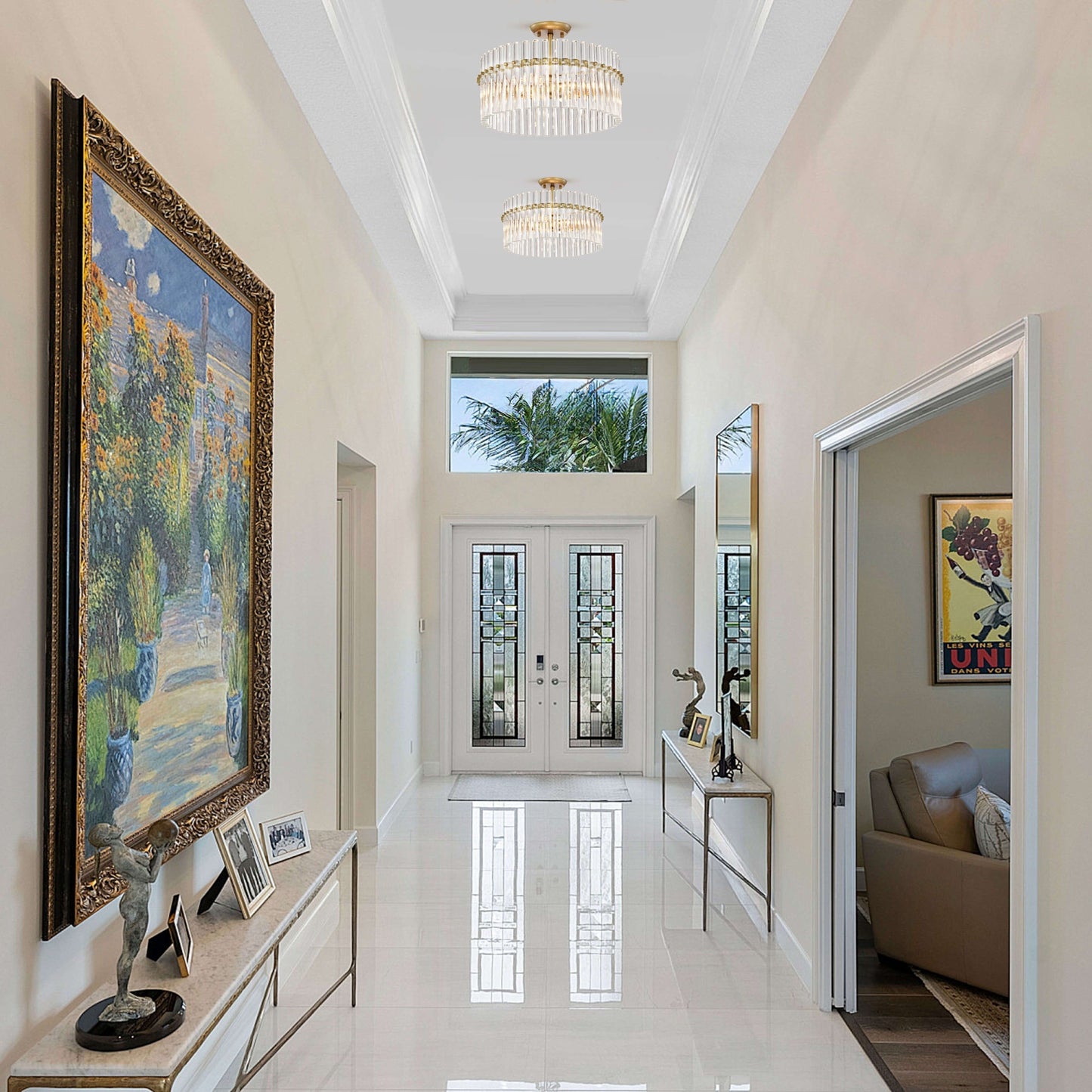 Casandra Lampada da soffitto a 4 luci in ottone spazzolato e cristallo